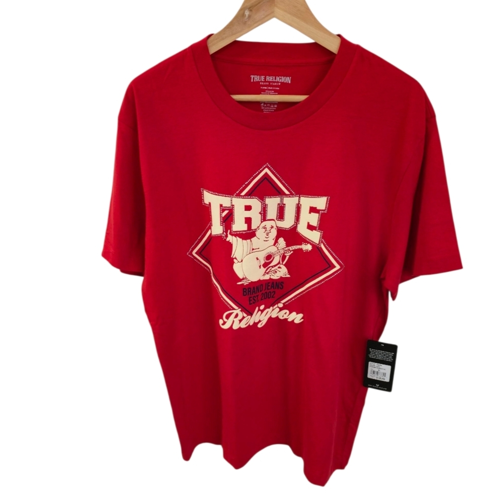 NWT True Religion Men's Diamond Buddha Short Sleeve Tshirt Red Size XL